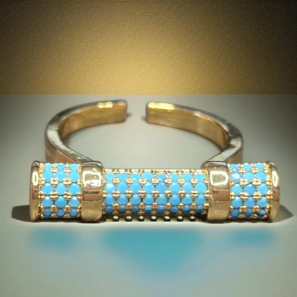 18k Gold Plated Micro Turquoise Crystal Bar Ring